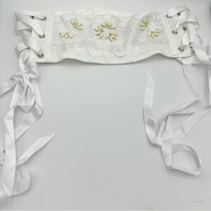 Victoria's Secret XS/S Waist Cincher Satin White Bridal Beaded Crystal Lace NWT